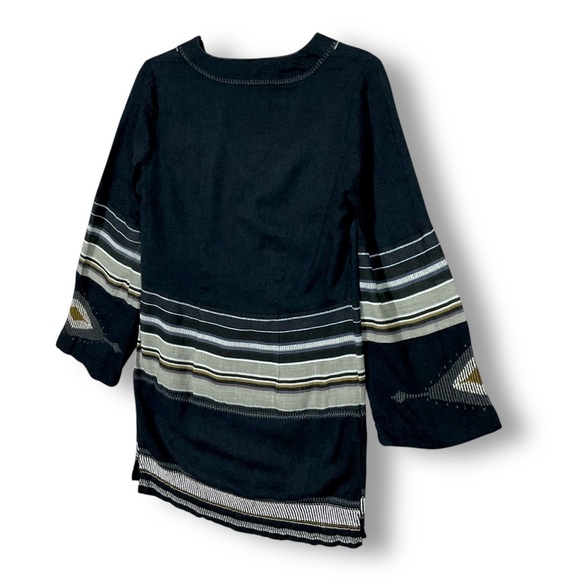 Free People Sundown Mini Shift Dress Sz S Embroidered Aztec Navy Blue - Picture 11 of 12